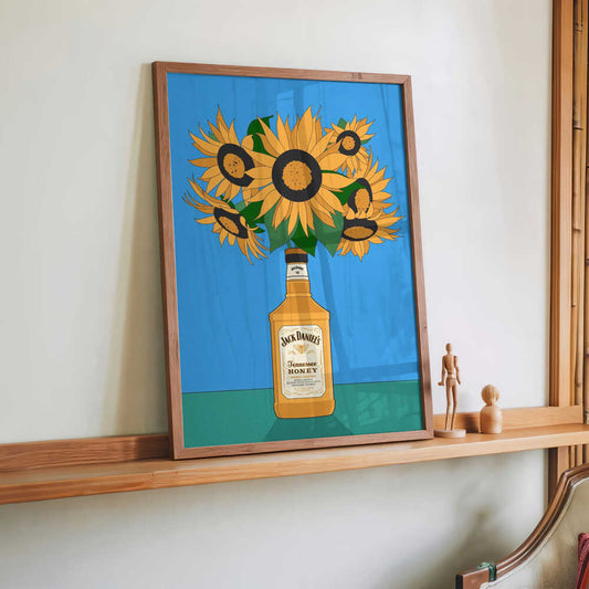 Sunflowers in Honey Whiskey Retro Illustration by Retrodrome