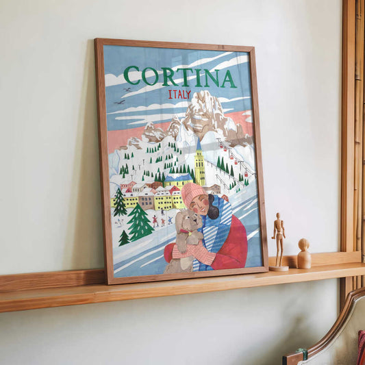 Reiseplakat Frau in Cortina, Italien von Caroline Bonne Müller