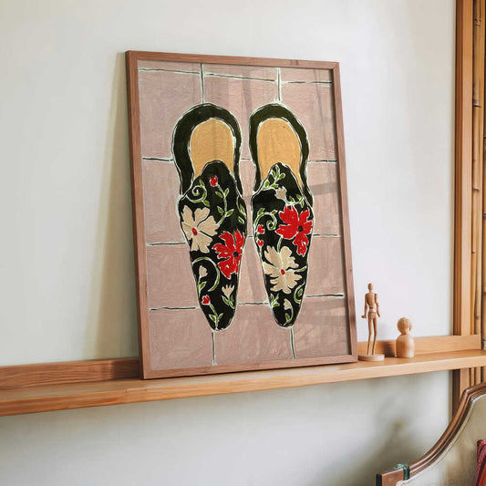 Black Shoes On Pink Tiles by Rushati Chowdhury