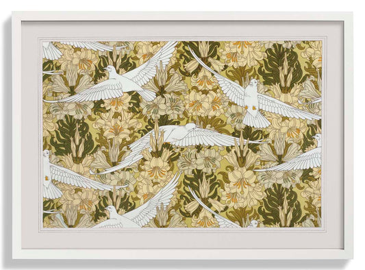 Weiße Vögel und Blumen Poster