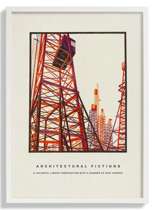 A Colourful Linear Composition with a Number of Rod Towers by Yakov Chernikhov