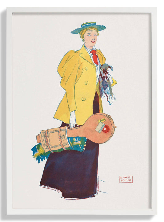 Woman Holding Dog and Stuffs by Edward Penfield