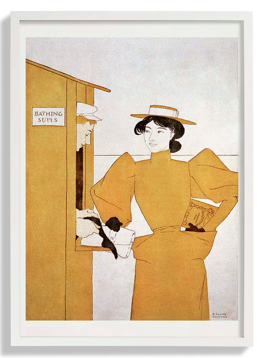 Woman Picking up Bathing Suits by Edward Penfield