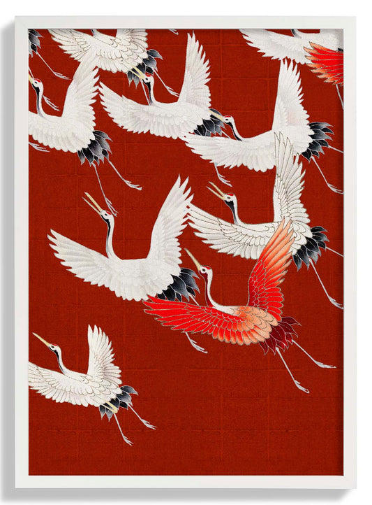 White Cranes in Red
