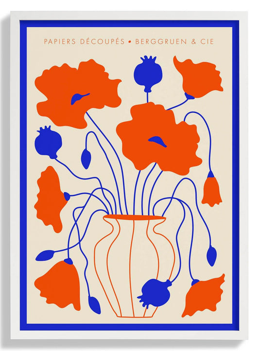 Vase Flowers Blue and Orange Papiers Découpés Art Exhibition