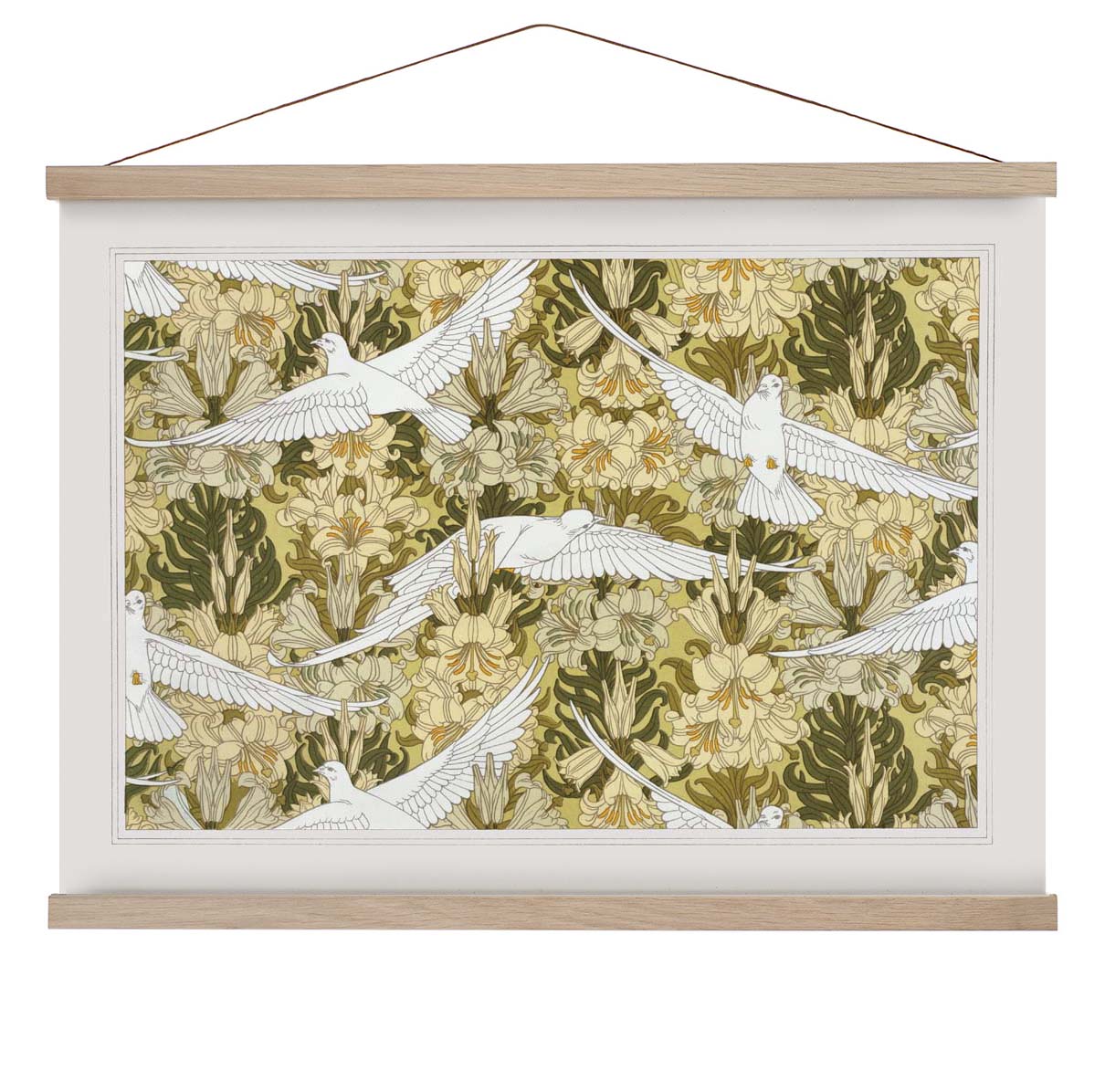 Weiße Vögel und Blumen Poster