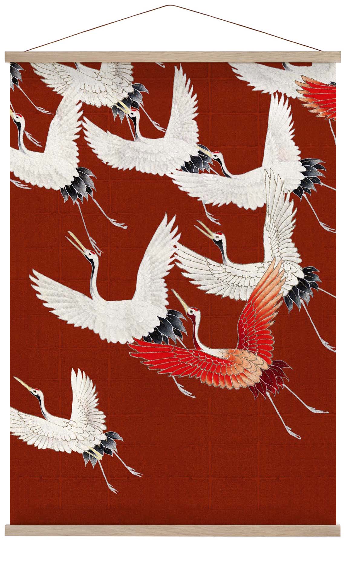 White Cranes in Red