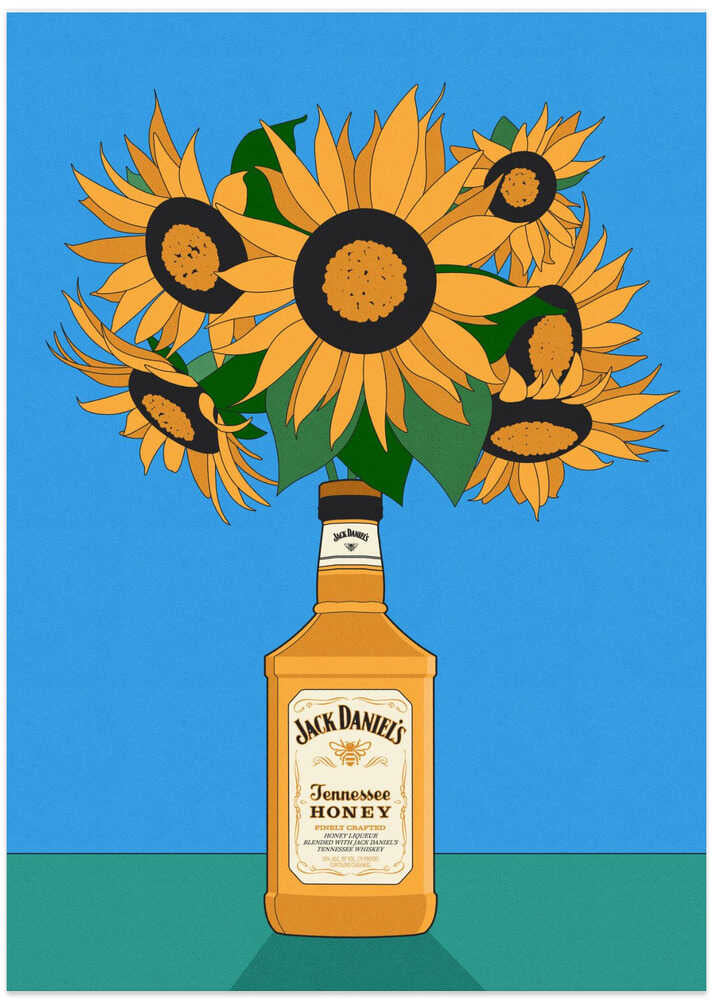 Sunflowers in Honey Whiskey Retro Illustration by Retrodrome