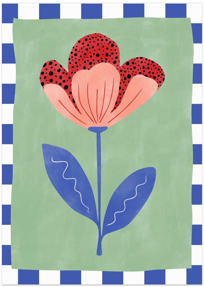 Stilisierte Blume mit roten Blütenblättern und schwarzen Punkten von Elena Ristova