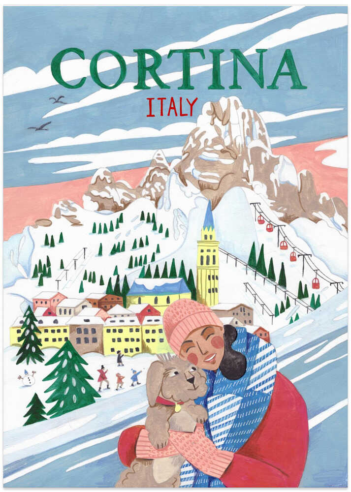 Reiseplakat Frau in Cortina, Italien von Caroline Bonne Müller