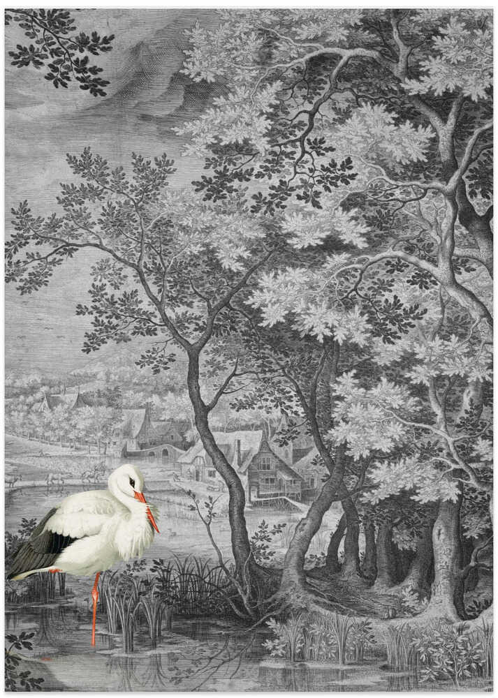 Vintage-Landschaft mit Storch von Marja van den Hurk