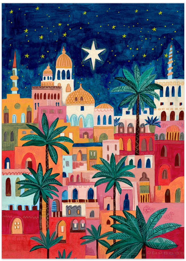 Oriental city under a starry sky in bright colours by Caroline Bonne Müller