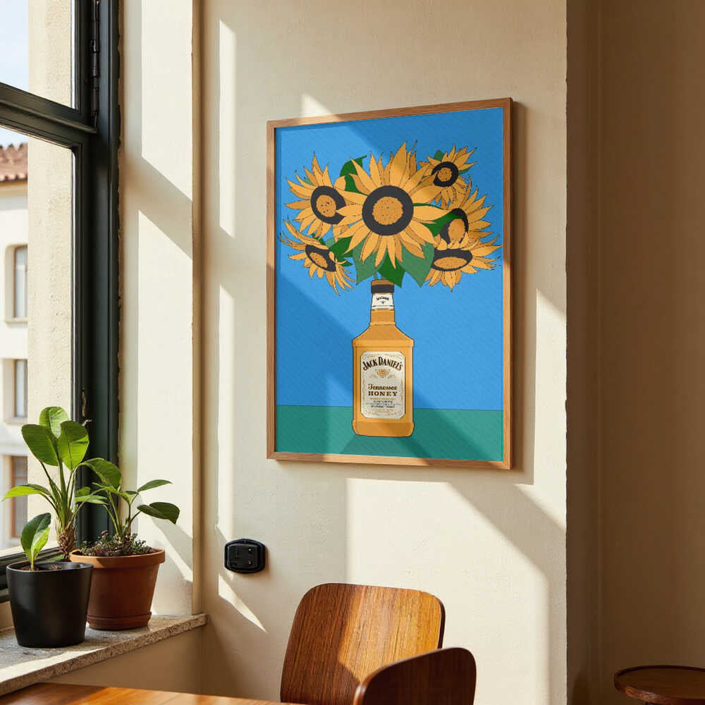 Sunflowers in Honey Whiskey Retro Illustration by Retrodrome