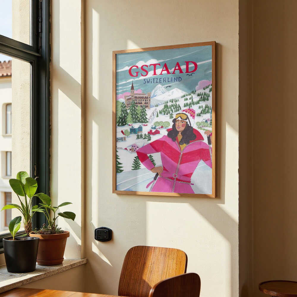 Reiseplakat Frau in Gstaad, Schweiz von Caroline Bonne Müller