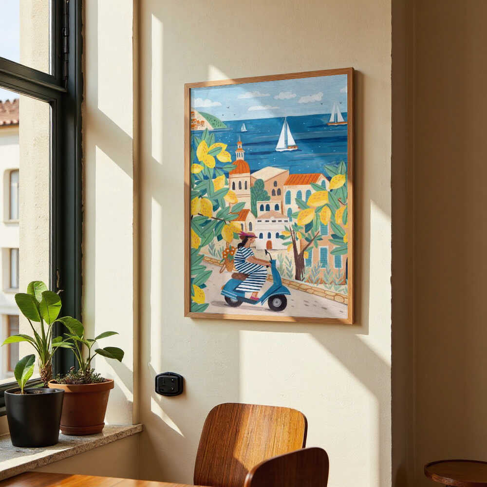 Reiseplakat Frau an der Amalfiküste, Italien von Caroline Bonne Müller