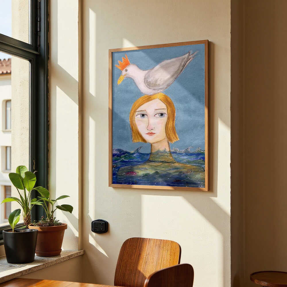 Lady swimmer with seagull by Sharyn Bursic