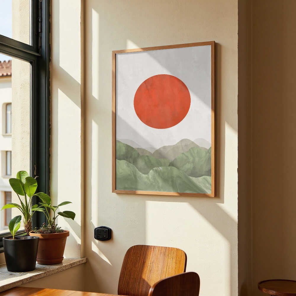 Abstrakte Rolling Hills mit strukturiertem grauen Himmel von Sannel Larson