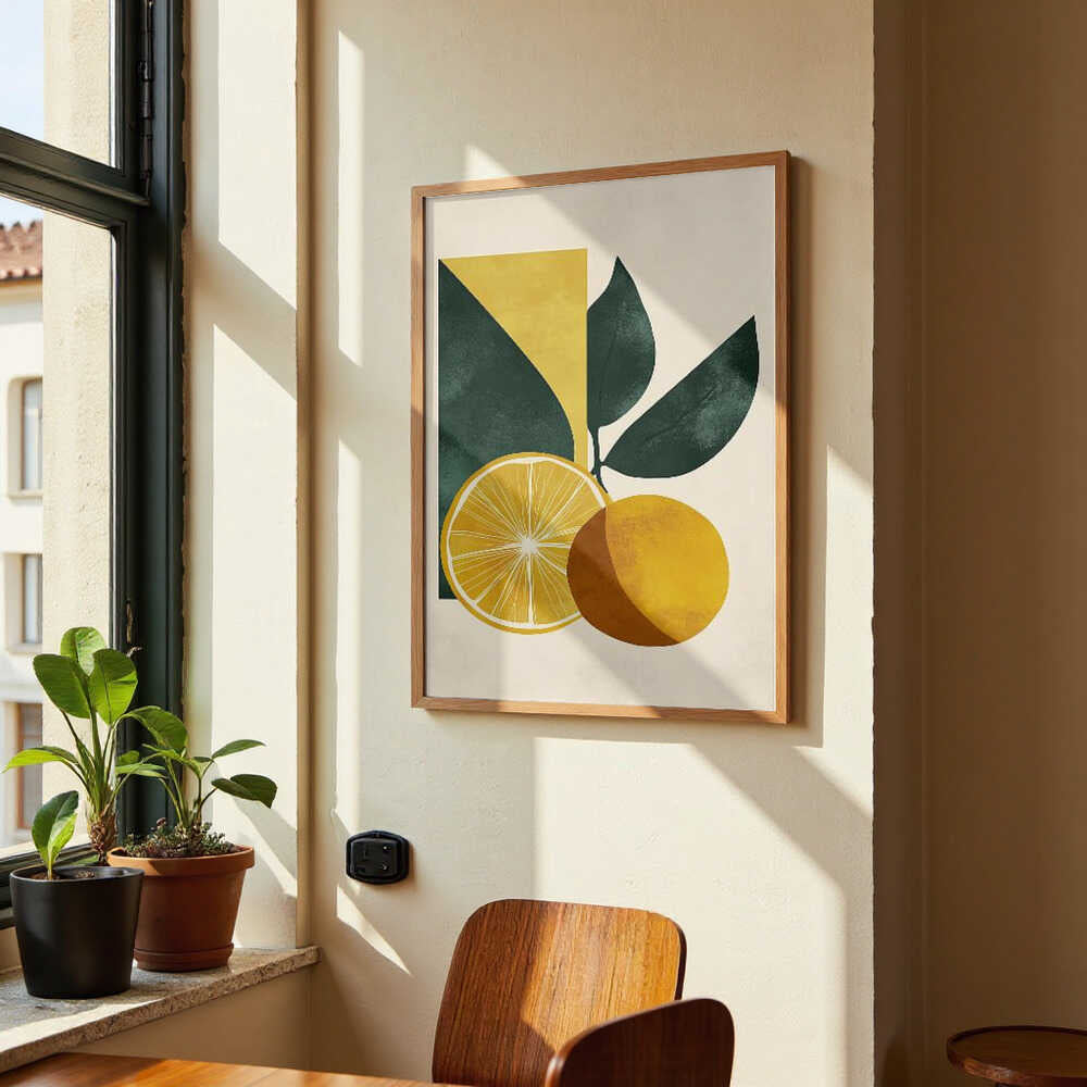 Yellow Lemon with Green Leaves Serenity by Annika Persson