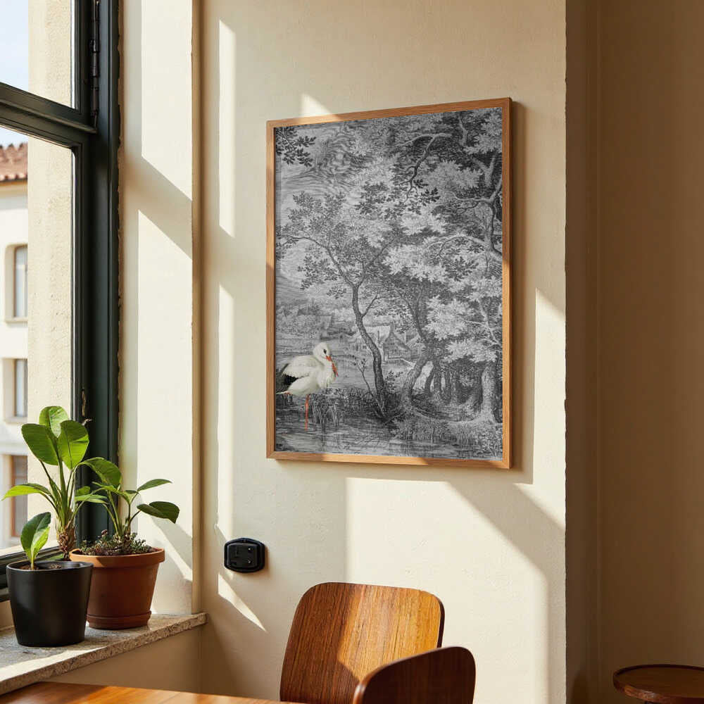 Vintage-Landschaft mit Storch von Marja van den Hurk