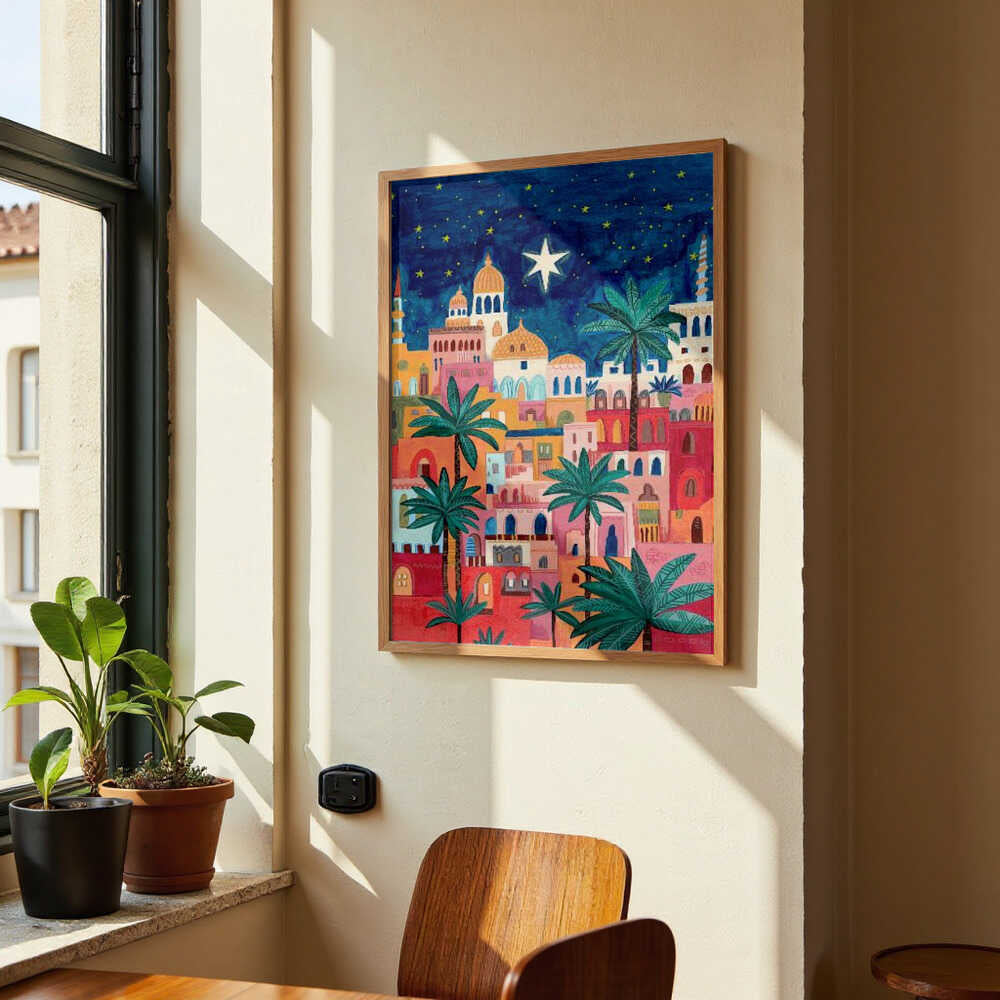 Oriental city under a starry sky in bright colours by Caroline Bonne Müller