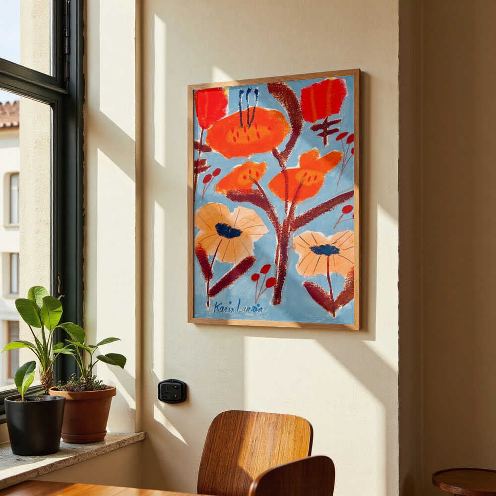 Rote, orange und pfirsichfarbene Blumen von Karin Lauria