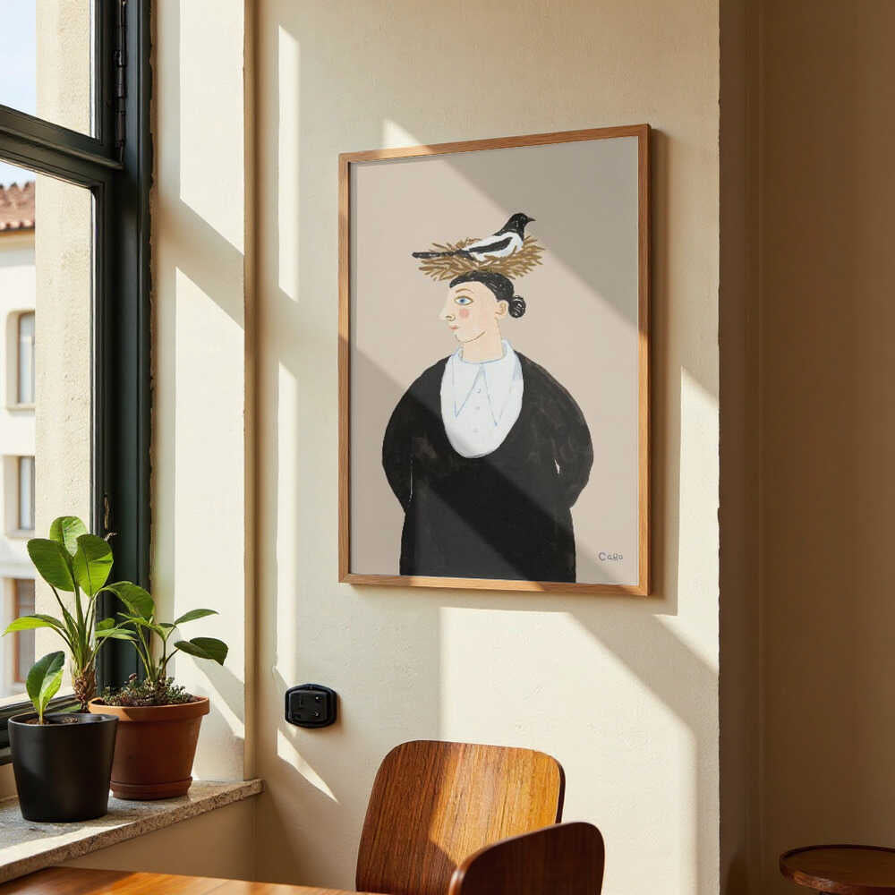 Woman with Magpie by Caroline Roberts