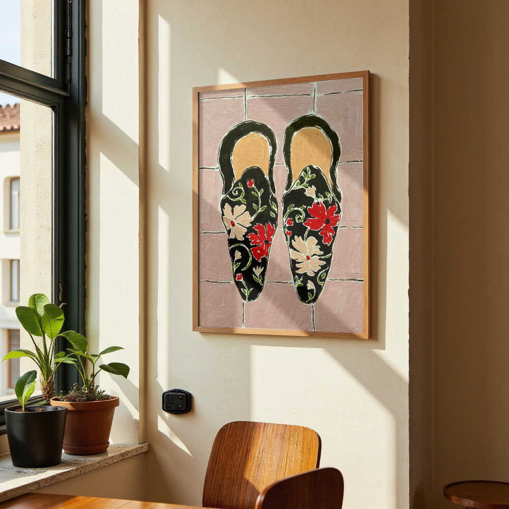 Black Shoes On Pink Tiles by Rushati Chowdhury