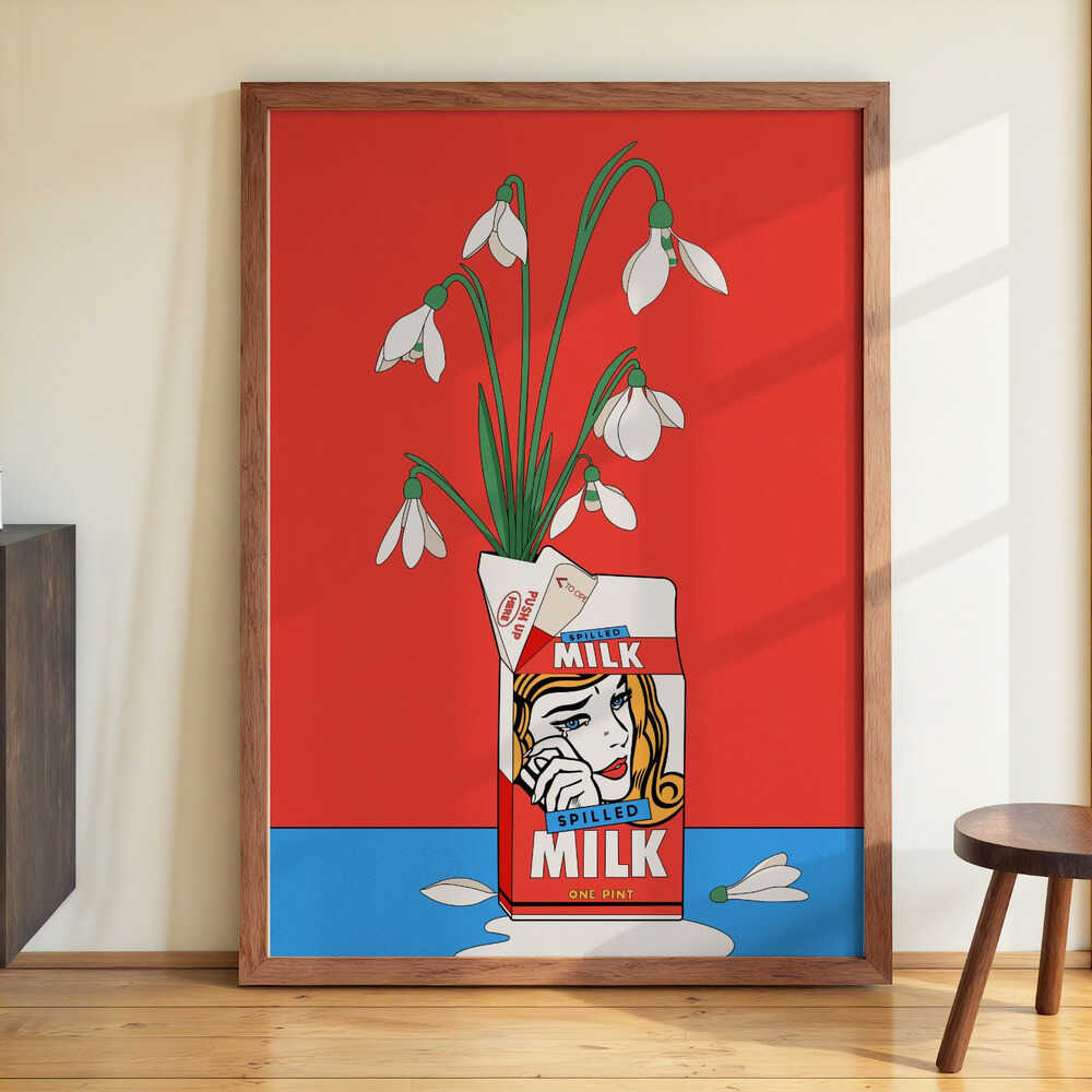 Snowdrops in Spilled Milk Carton Retro Illustration by Retrodrome