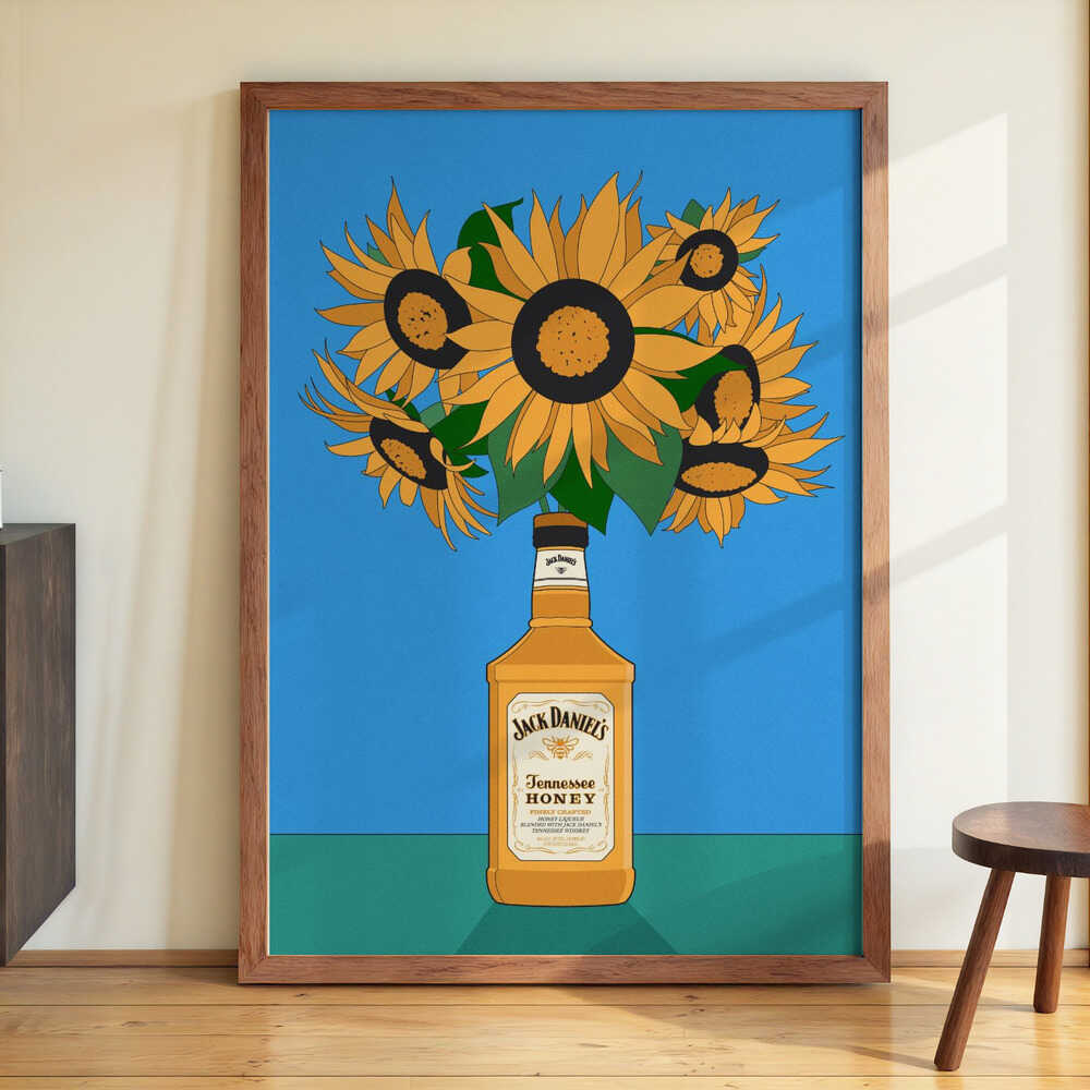 Sunflowers in Honey Whiskey Retro Illustration by Retrodrome