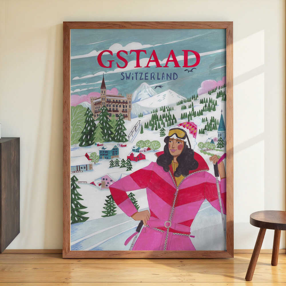 Reiseplakat Frau in Gstaad, Schweiz von Caroline Bonne Müller
