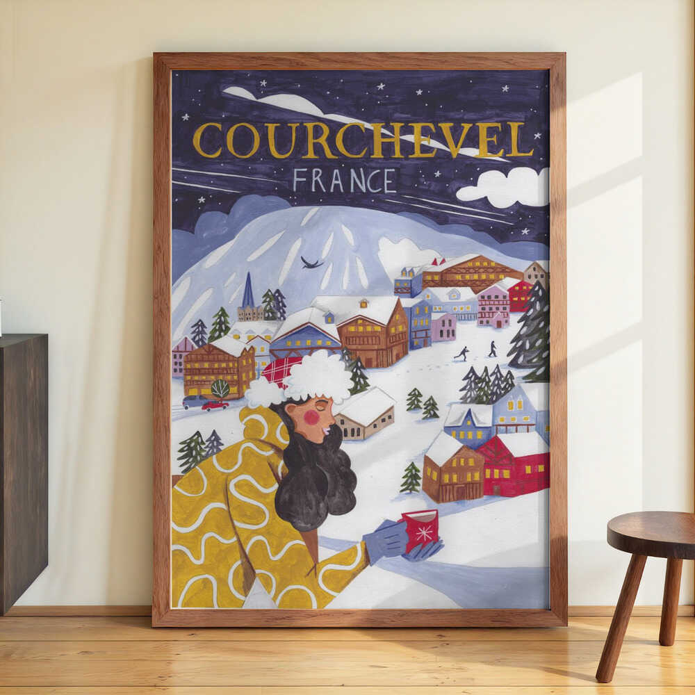 Reiseposter Frau in Frankreich, Courchevel von Caroline Bonne Müller