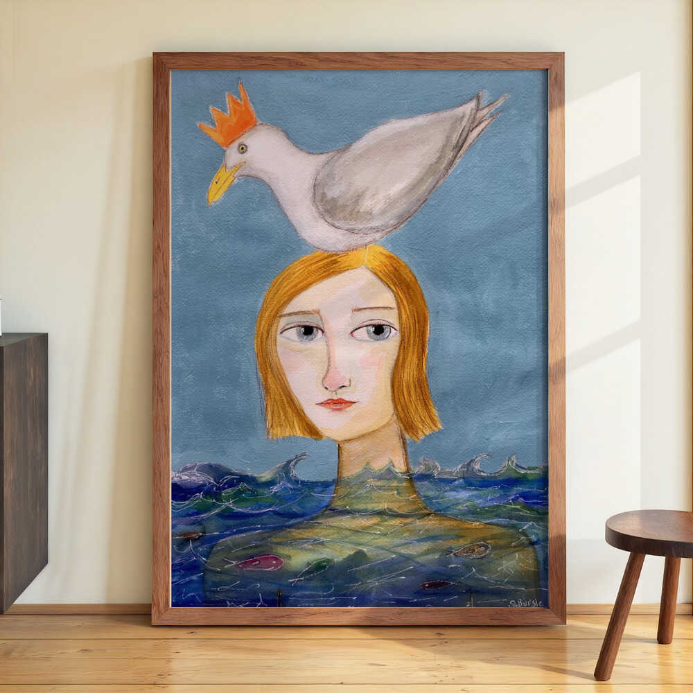 Lady swimmer with seagull by Sharyn Bursic