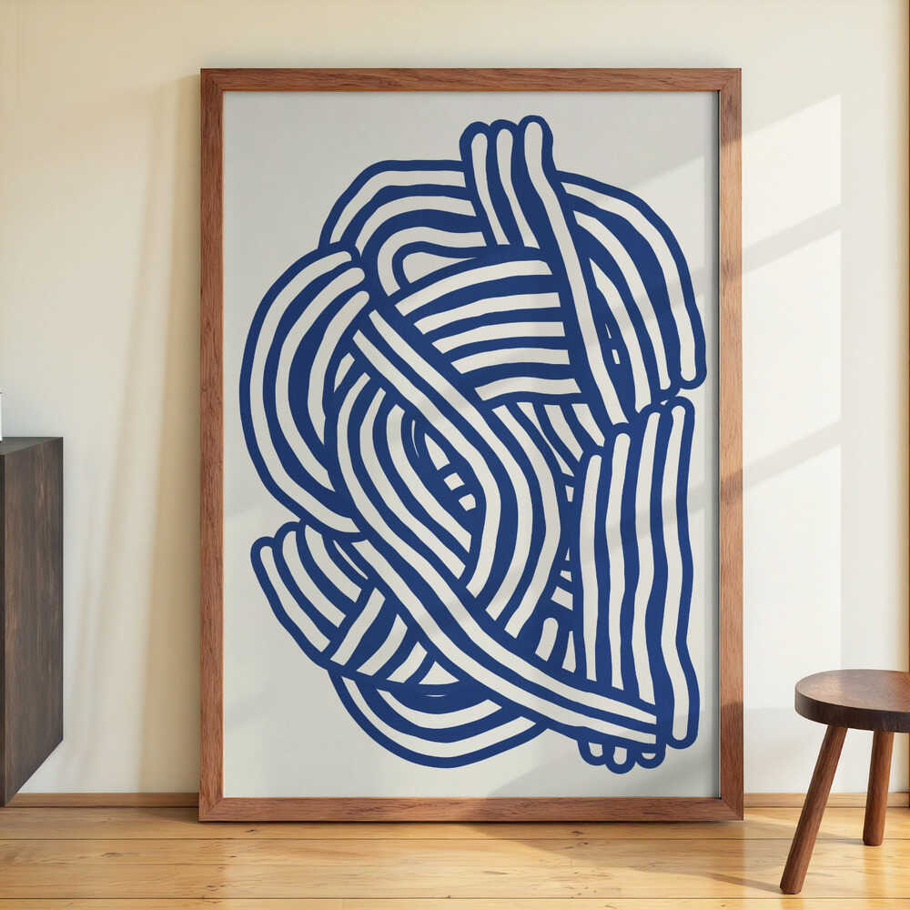 Line Art organische Form in Blau von Little Dean