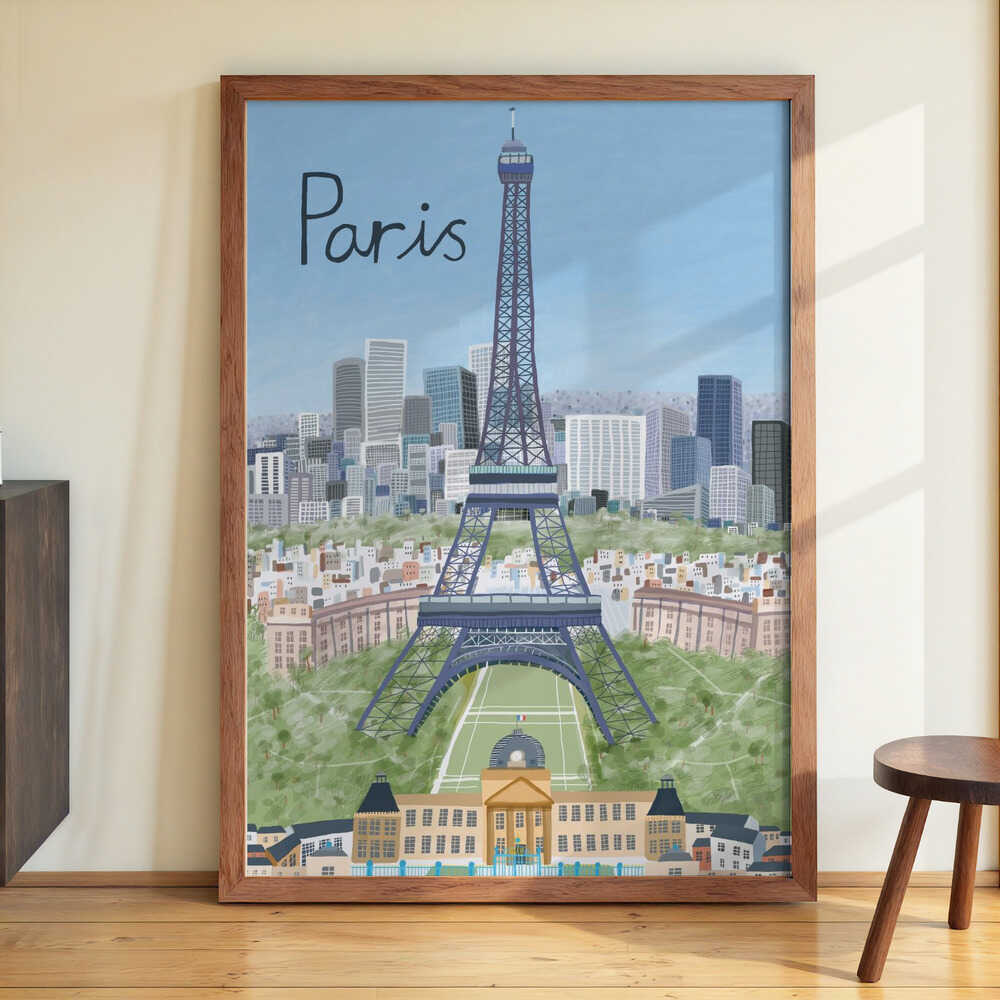 Eiffel Tower with Paris City in Background by Artist Carla Daly by Carla Daly