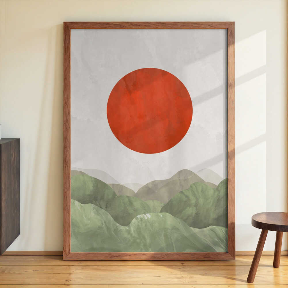 Abstrakte Rolling Hills mit strukturiertem grauen Himmel von Sannel Larson