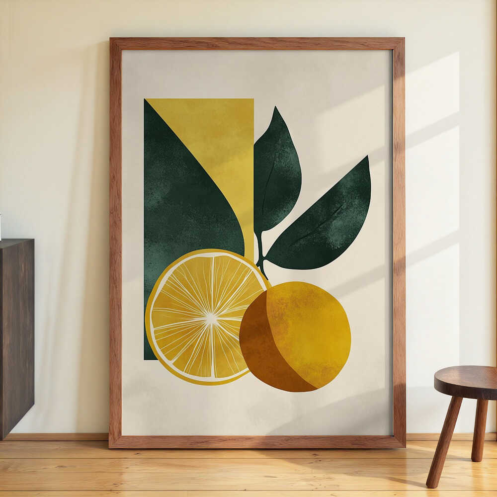 Yellow Lemon with Green Leaves Serenity by Annika Persson