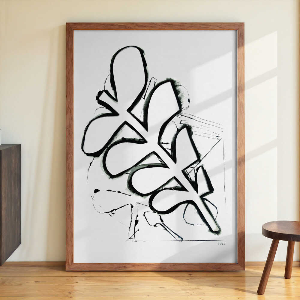 Schwarzes und weißes abstraktes Blatt von Awol Art Alex