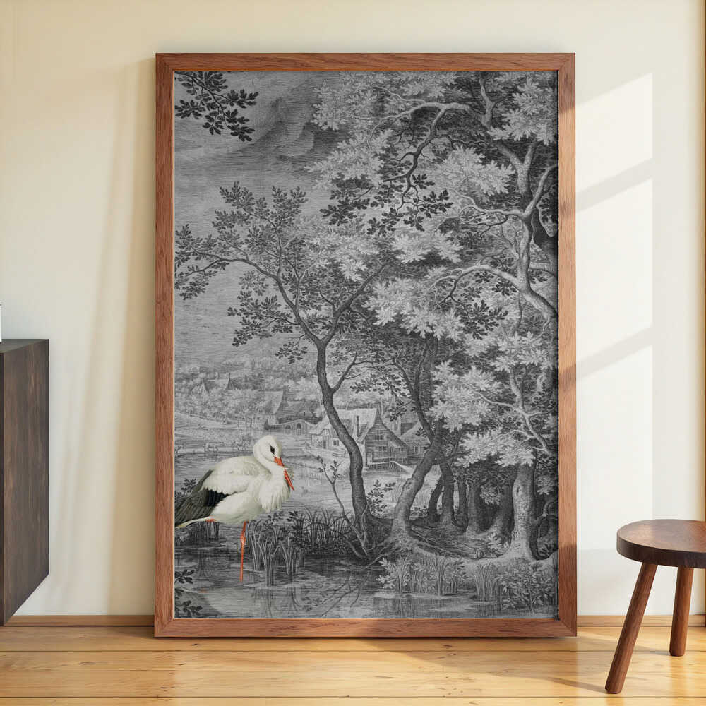 Vintage-Landschaft mit Storch von Marja van den Hurk