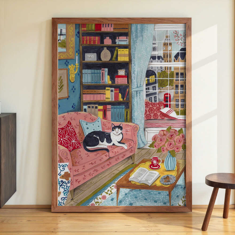 Katze auf Sofa in London Pastellfarben von Caroline Bonne Müller