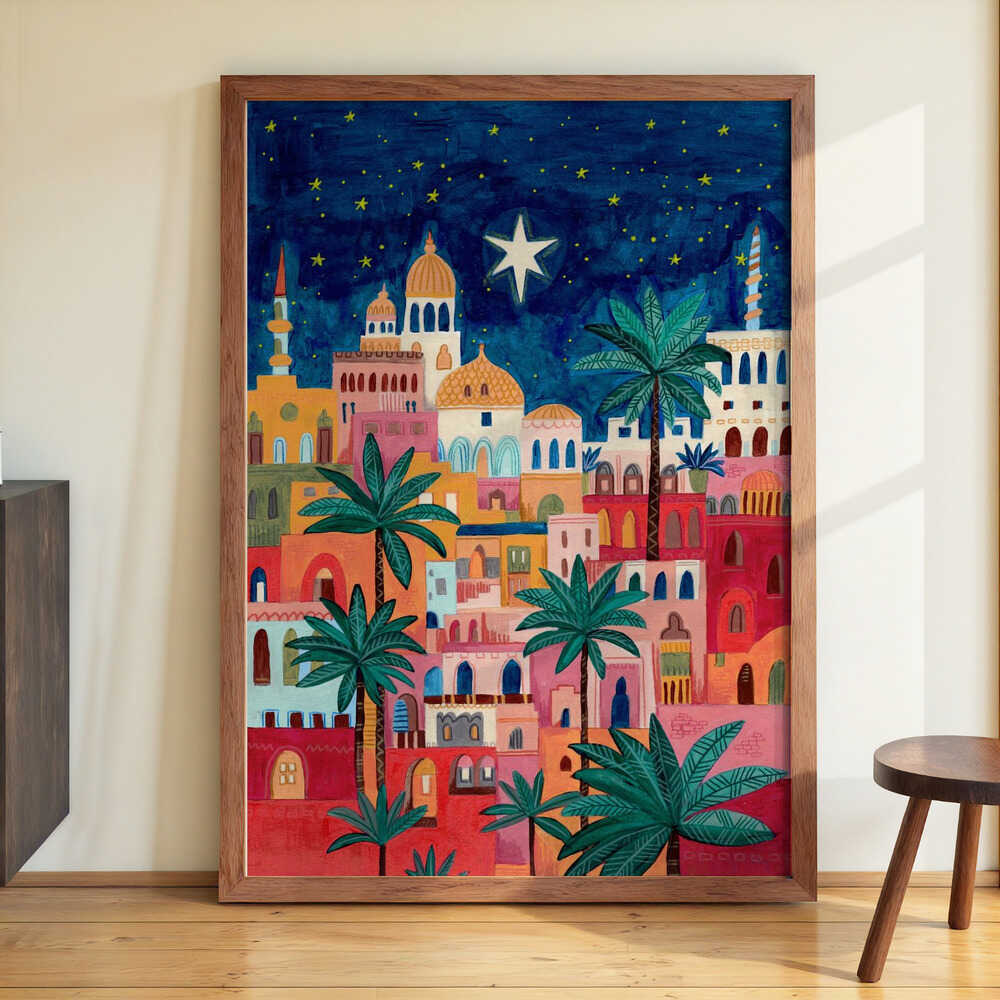 Oriental city under a starry sky in bright colours by Caroline Bonne Müller