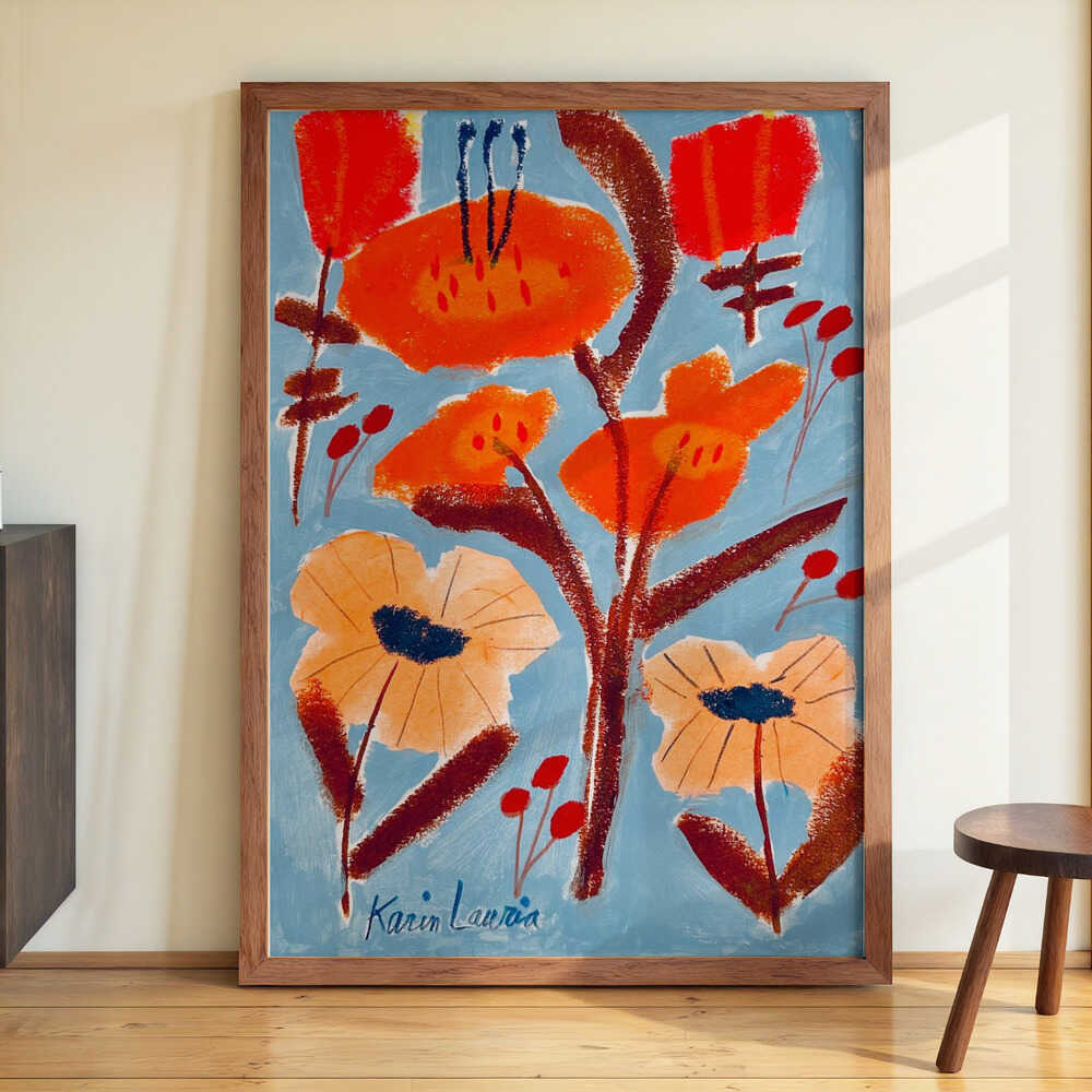 Rote, orange und pfirsichfarbene Blumen von Karin Lauria