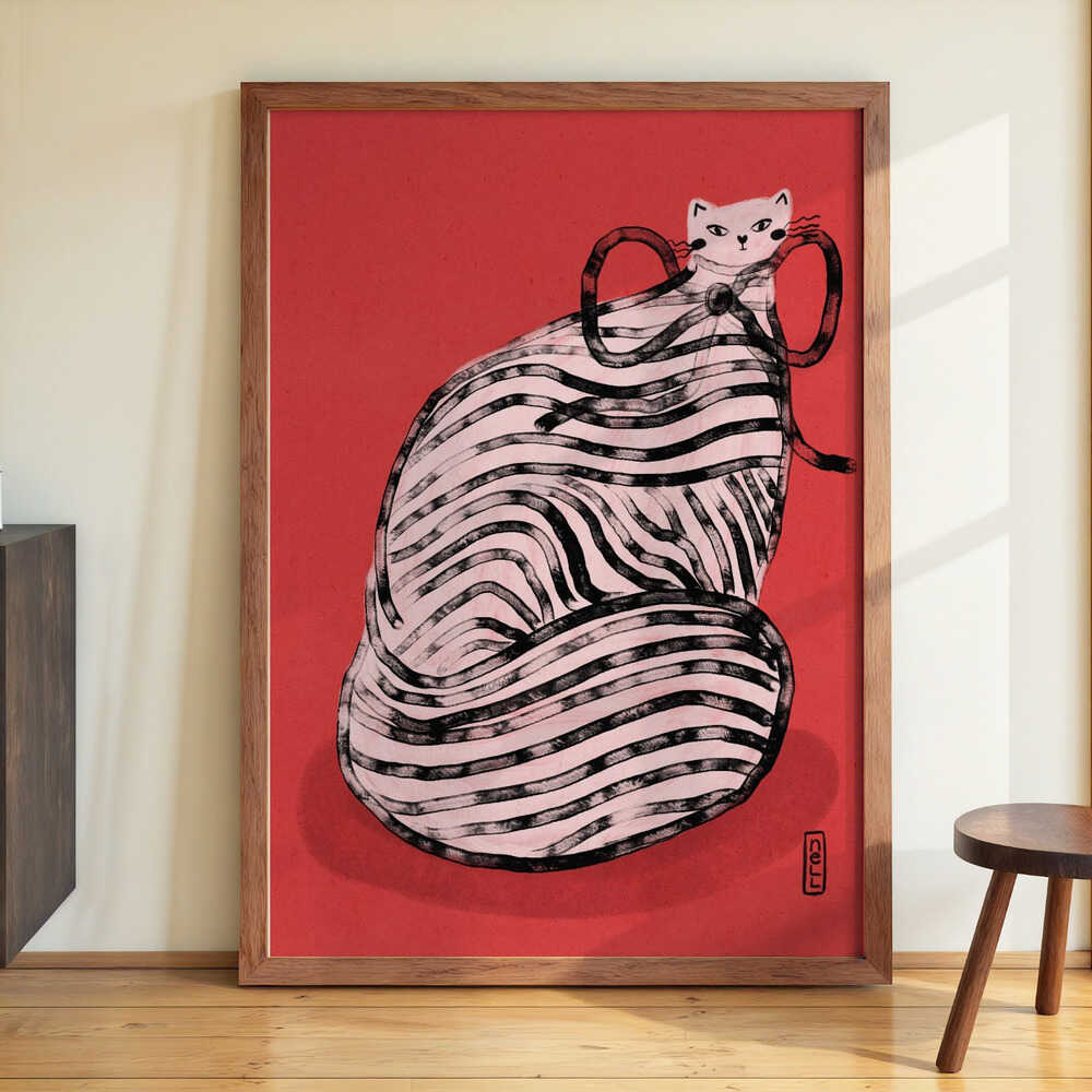 Schwarz-weiß gestreifte Katzen-Illustration Poster von Dirkie Nell