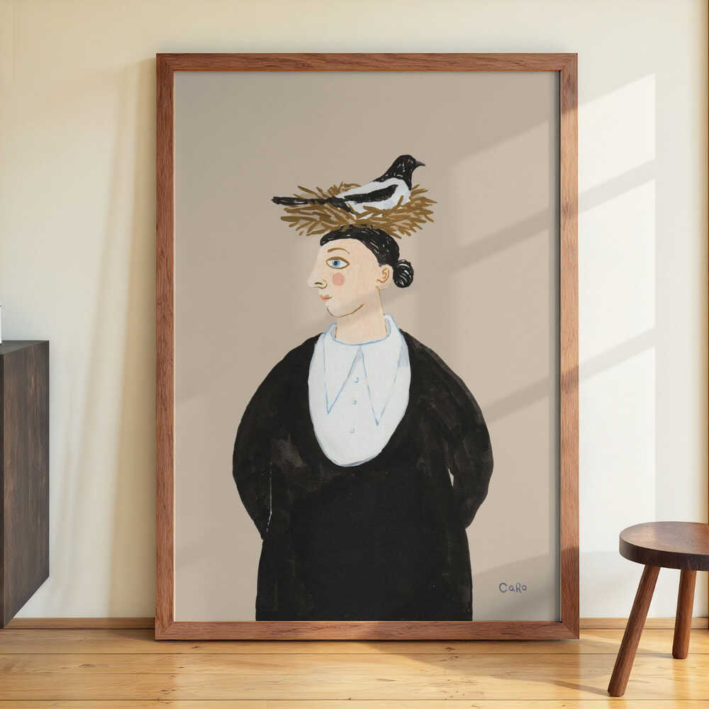 Woman with Magpie by Caroline Roberts