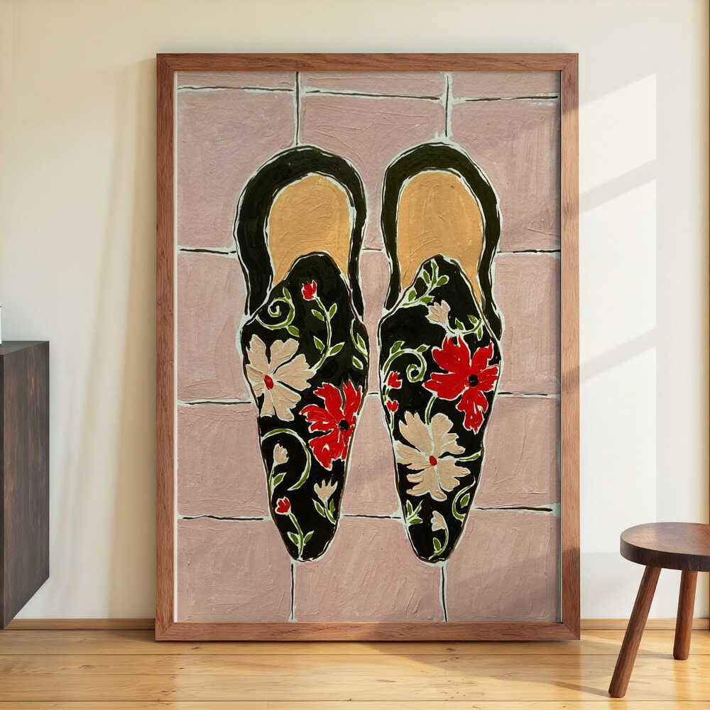 Black Shoes On Pink Tiles by Rushati Chowdhury