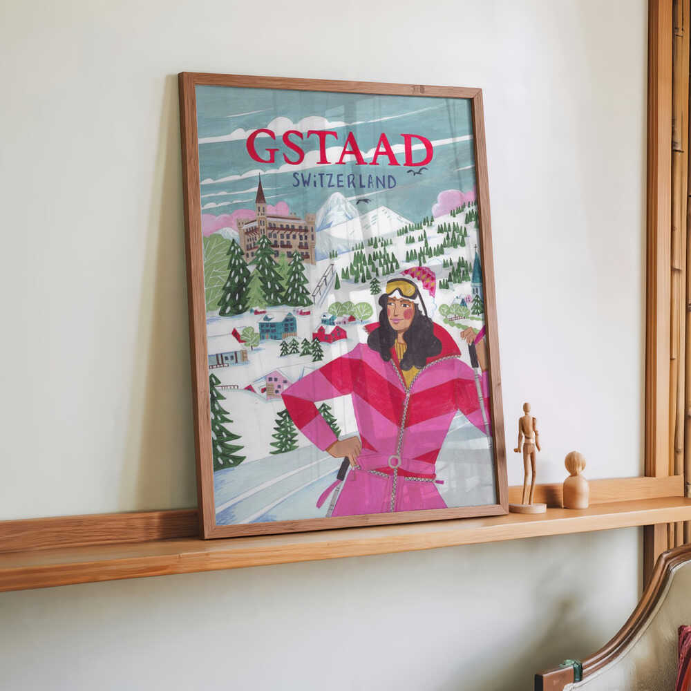 Reiseplakat Frau in Gstaad, Schweiz von Caroline Bonne Müller
