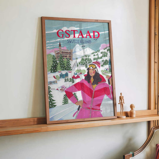 Reiseplakat Frau in Gstaad, Schweiz von Caroline Bonne Müller