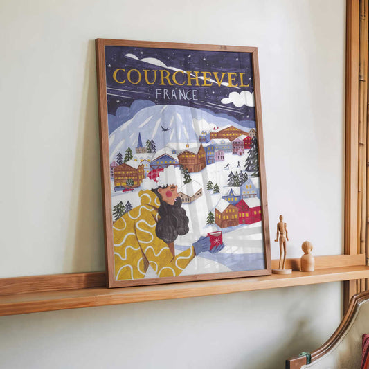 Reiseposter Frau in Frankreich, Courchevel von Caroline Bonne Müller