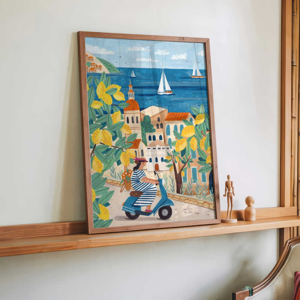 Reiseplakat Frau an der Amalfiküste, Italien von Caroline Bonne Müller