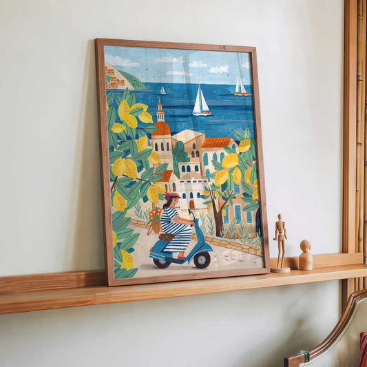 Reiseplakat Frau an der Amalfiküste, Italien von Caroline Bonne Müller