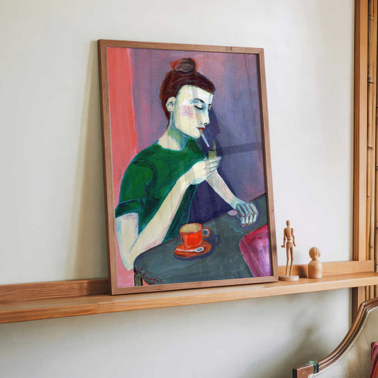 Lady lighting cigarette by Sharyn Bursic